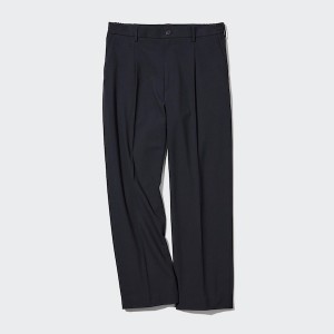 Uniqlo Wide-Fit Plisirana Muške Hlače Crne | 2513-MLRYJ