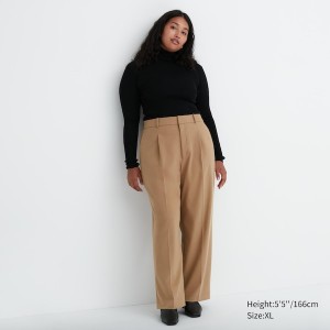 Uniqlo Wide-Fit Plisirana Ženske Hlače Bež | 0743-NPHGW