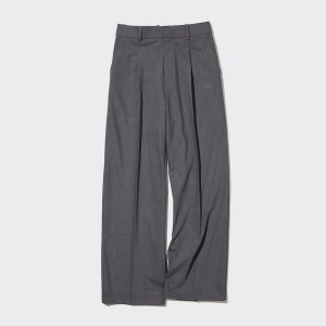 Uniqlo Wide-Fit Plisirana Ženske Hlače Tamno Sive | 0958-CNIMT