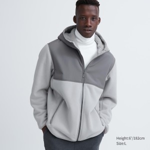 Uniqlo Windproof Outer Fleece Full-Zip Muške Majica s Kapuljačom Svijetlo Sive | QHFIUB-704