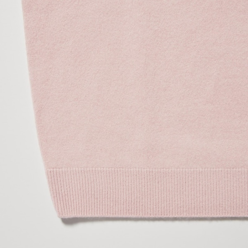 Uniqlo 3D Knit Cashmere Crew Neck Long-Sleeve Ženske Džemperi Roze | 2430-BMSDN