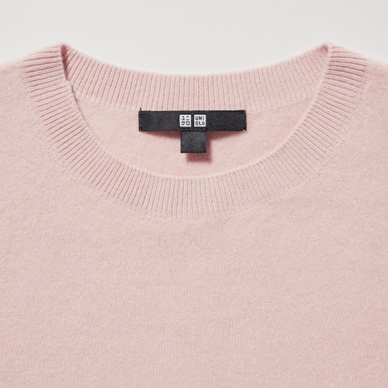 Uniqlo 3D Knit Cashmere Crew Neck Long-Sleeve Ženske Džemperi Roze | 2430-BMSDN