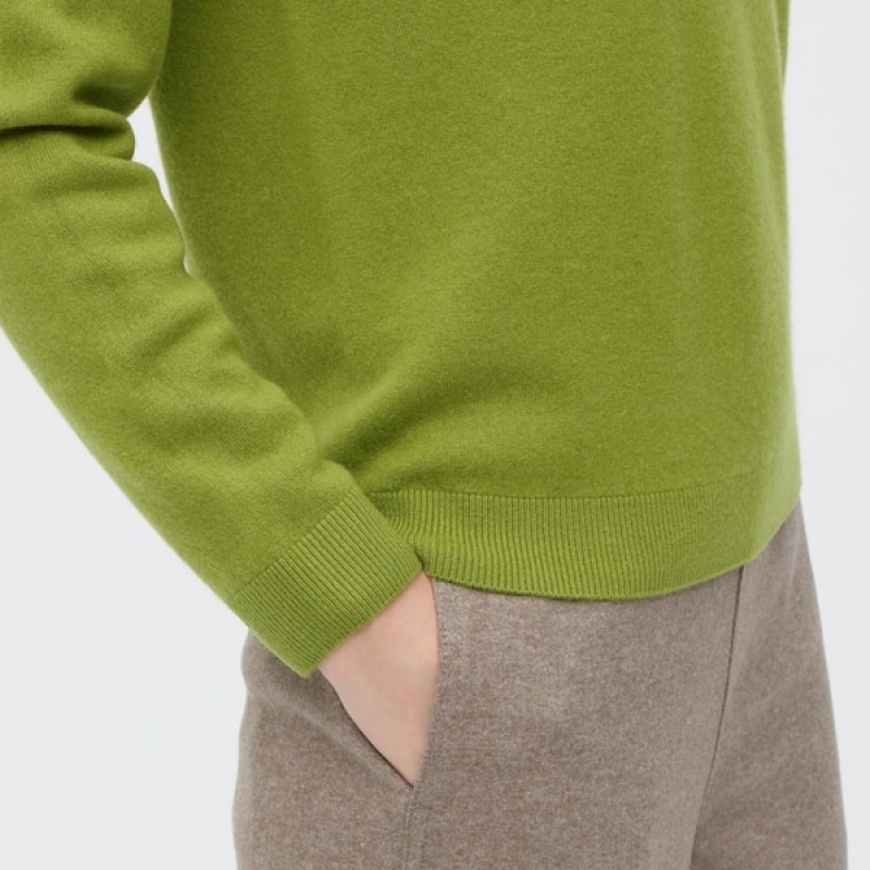 Uniqlo 3D Knit Cashmere Crew Neck Long-Sleeve Ženske Džemperi Zelene | 0876-VDINZ