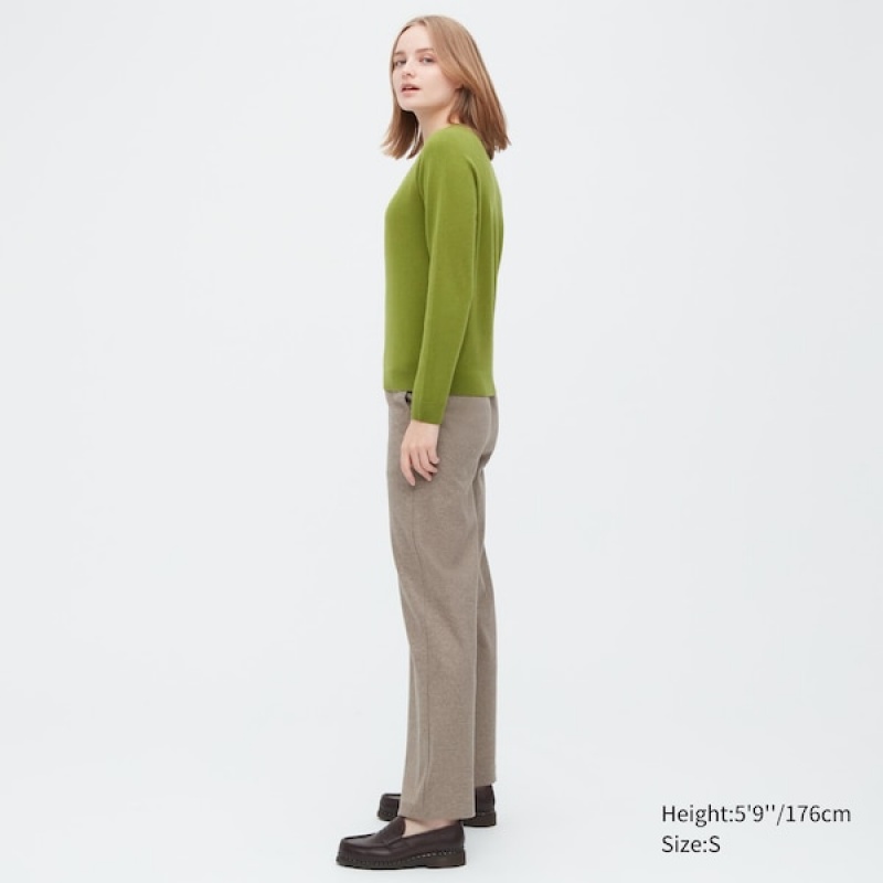 Uniqlo 3D Knit Cashmere Crew Neck Long-Sleeve Ženske Džemperi Zelene | 0876-VDINZ
