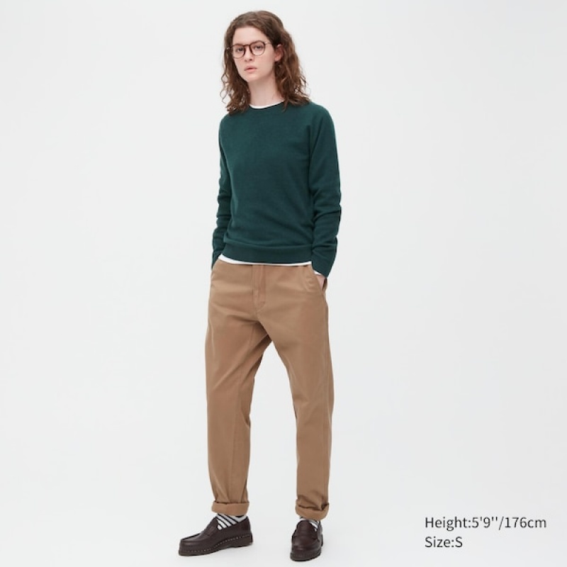 Uniqlo 3D Knit Cashmere Crew Neck Long-Sleeve Ženske Džemperi Tamno Zelene | 1852-YEXGF