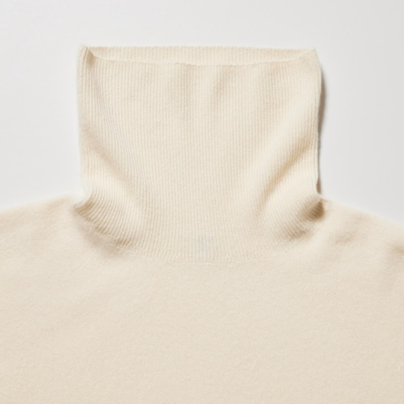 Uniqlo 3D Knit Cashmere Turtleneck Long-Sleeve Ženske Džemperi Bijele | 4682-JIUHO