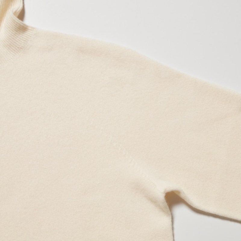 Uniqlo 3D Knit Cashmere Turtleneck Long-Sleeve Ženske Džemperi Bijele | 4682-JIUHO