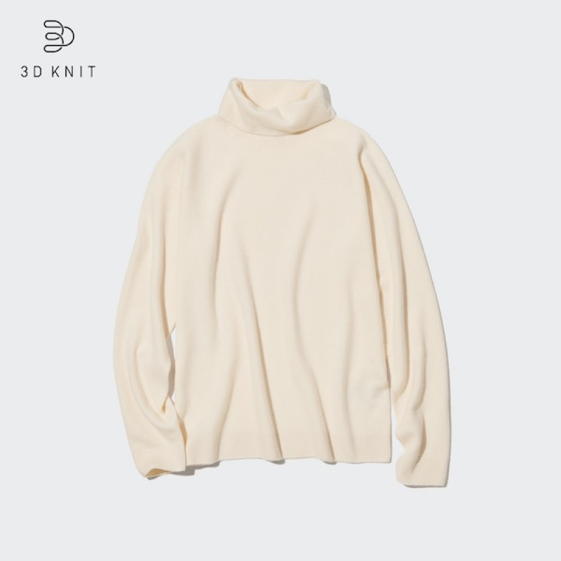 Uniqlo 3D Knit Cashmere Turtleneck Long-Sleeve Ženske Džemperi Bijele | 4682-JIUHO