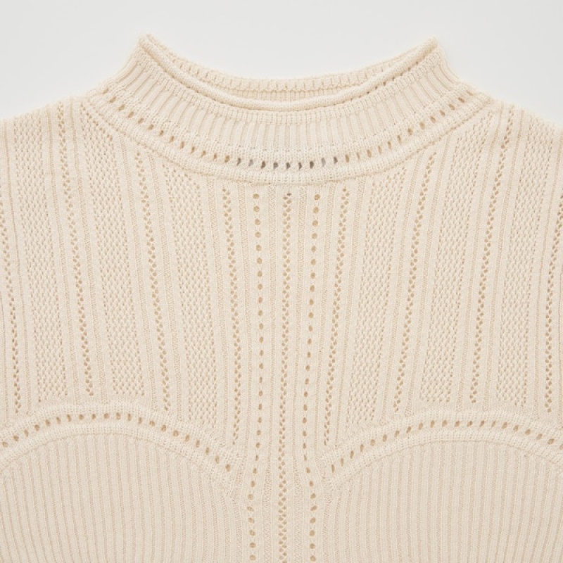 Uniqlo 3D Knit Mesh Half-Sleeve Ženske Džemperi Bež | 0854-OEIXH
