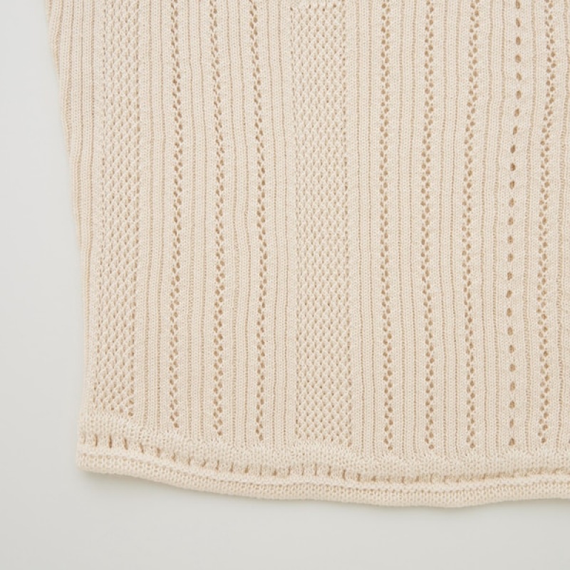 Uniqlo 3D Knit Mesh Half-Sleeve Ženske Džemperi Bež | 0854-OEIXH