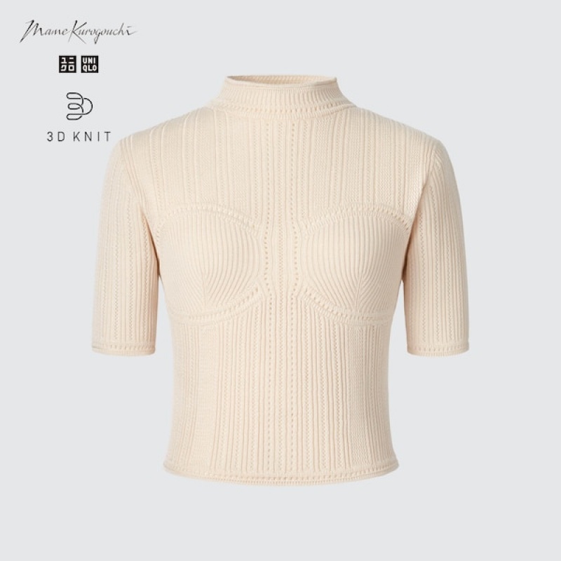 Uniqlo 3D Knit Mesh Half-Sleeve Ženske Džemperi Bež | 0854-OEIXH