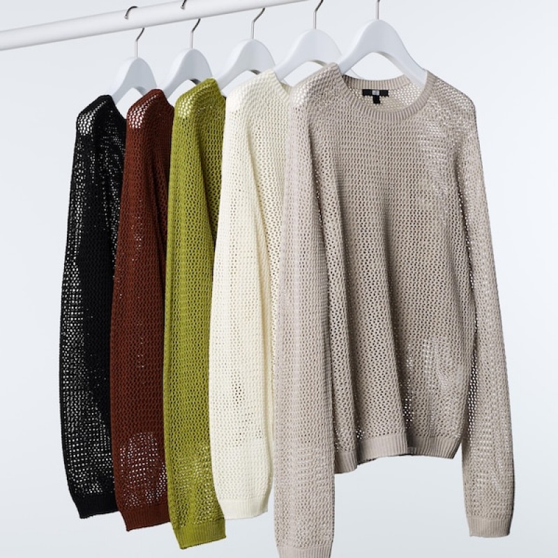 Uniqlo 3D Knit Mesh Long-Sleeve Crew Neck Ženske Džemperi Bež | 9725-CKPGV
