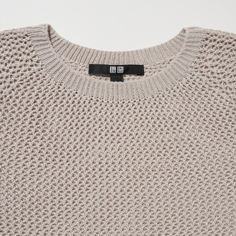 Uniqlo 3D Knit Mesh Long-Sleeve Crew Neck Ženske Džemperi Bež | 9725-CKPGV
