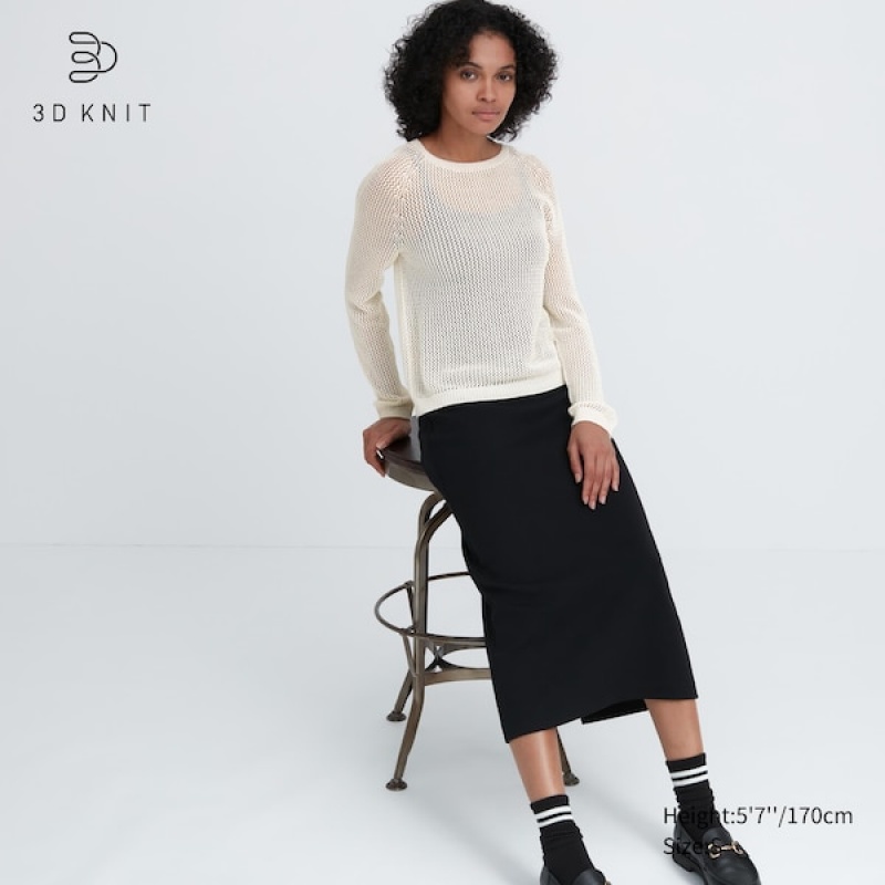 Uniqlo 3D Knit Mesh Long-Sleeve Crew Neck Ženske Džemperi Bijele | 5724-VBGDI
