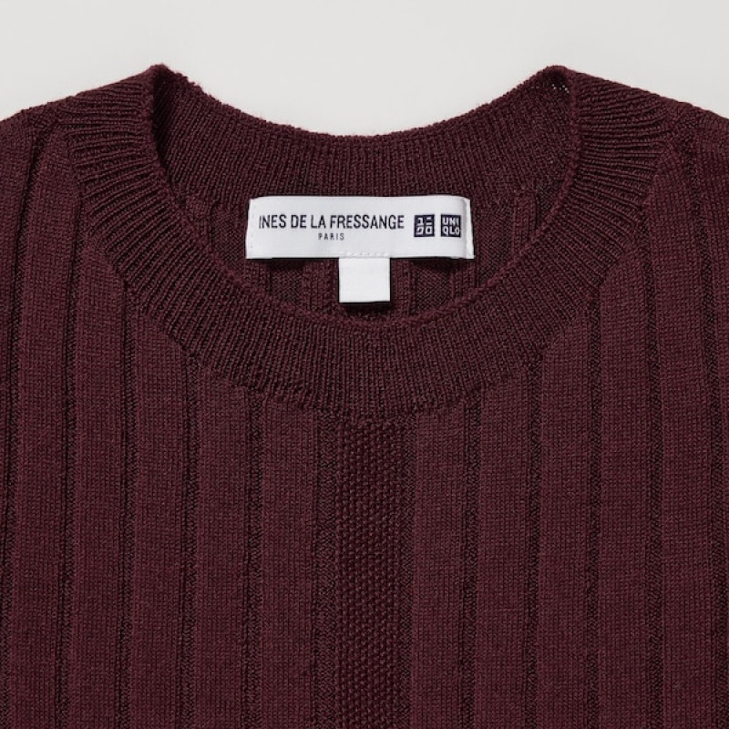 Uniqlo 3D Knit Rebrasti Crew Neck Long-Sleeve Ženske Haljina Bordo | 6389-MUXGH