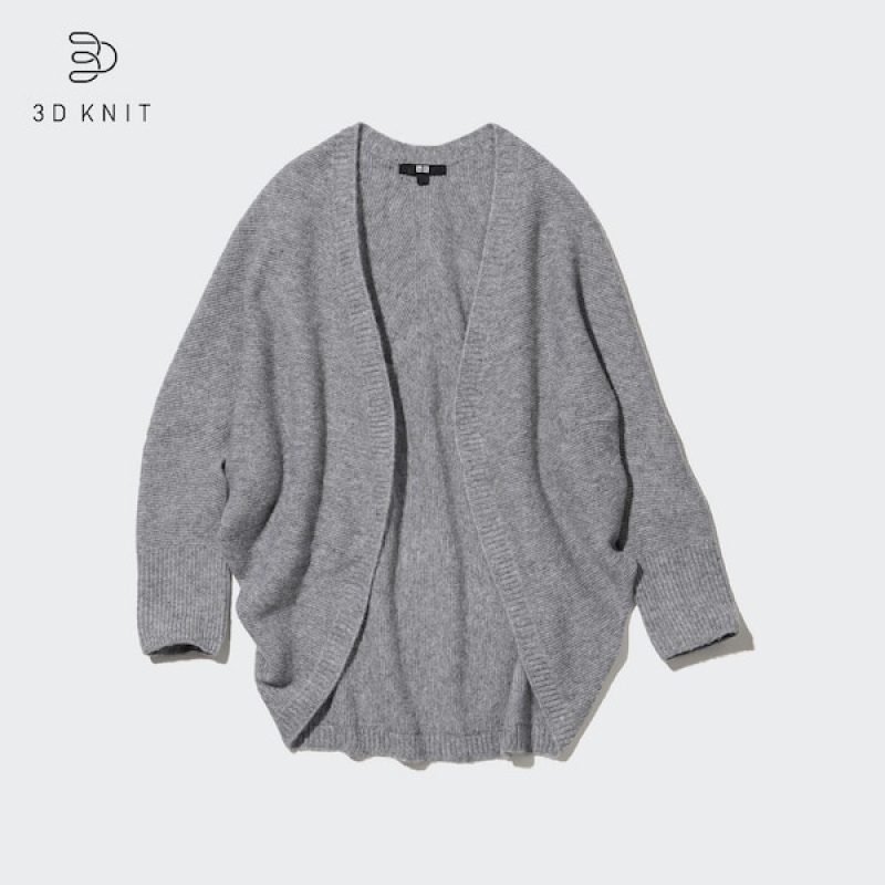 Uniqlo 3D Knit Souffle Yarn Long-Sleeve Ženske Kardigan Sive | 7049-JFXDV