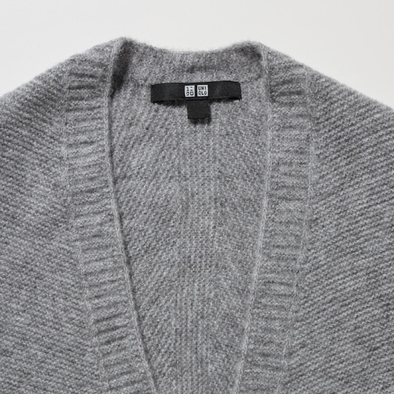 Uniqlo 3D Knit Souffle Yarn Long-Sleeve Ženske Kardigan Sive | 7049-JFXDV