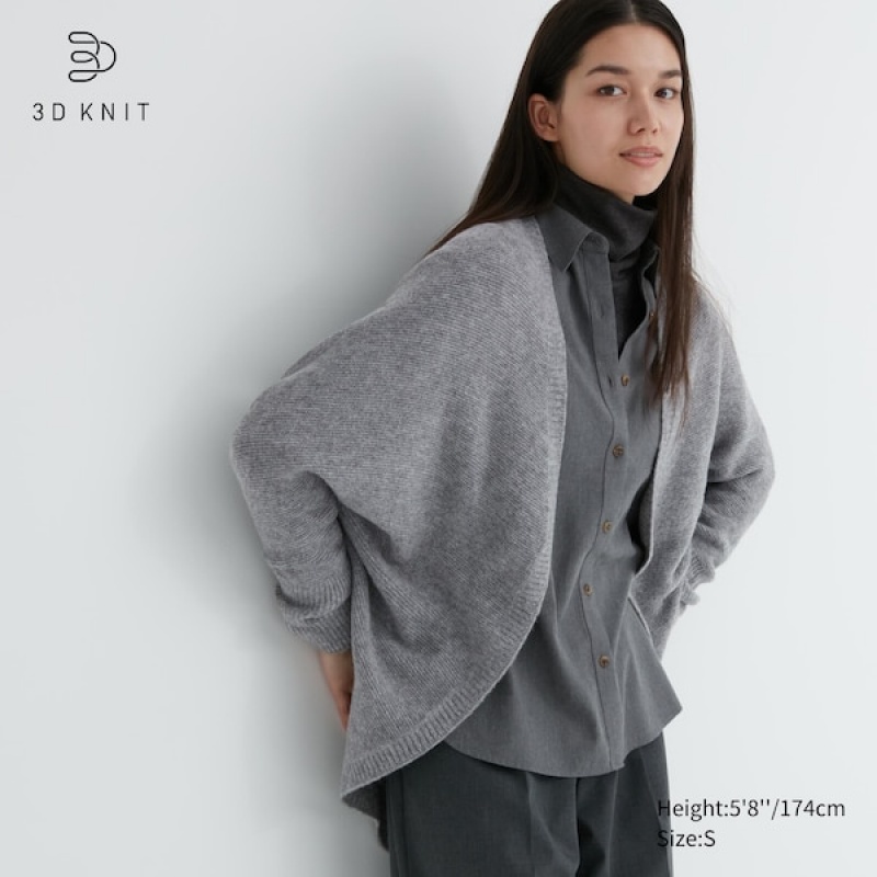 Uniqlo 3D Knit Souffle Yarn Long-Sleeve Ženske Kardigan Sive | 7049-JFXDV