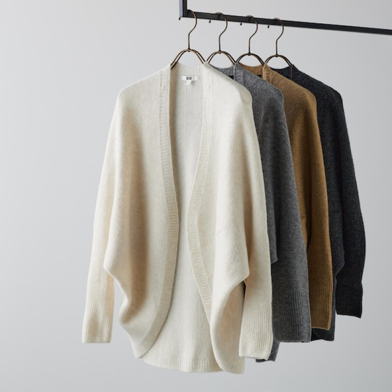 Uniqlo 3D Knit Souffle Yarn Long-Sleeve Ženske Kardigan Bijele | 8152-BHWQN