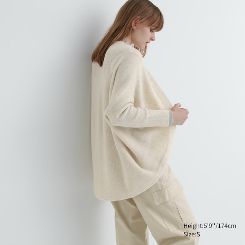 Uniqlo 3D Knit Souffle Yarn Long-Sleeve Ženske Kardigan Bijele | 9234-ELNJD