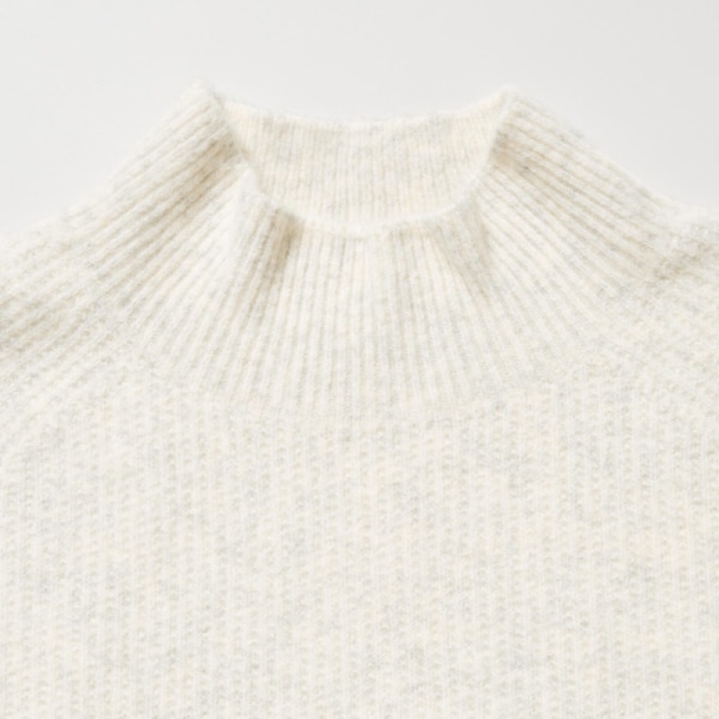 Uniqlo 3D Knit Souffle Yarn Mock Neck Muške Džemperi Bijele | 9052-JILAC