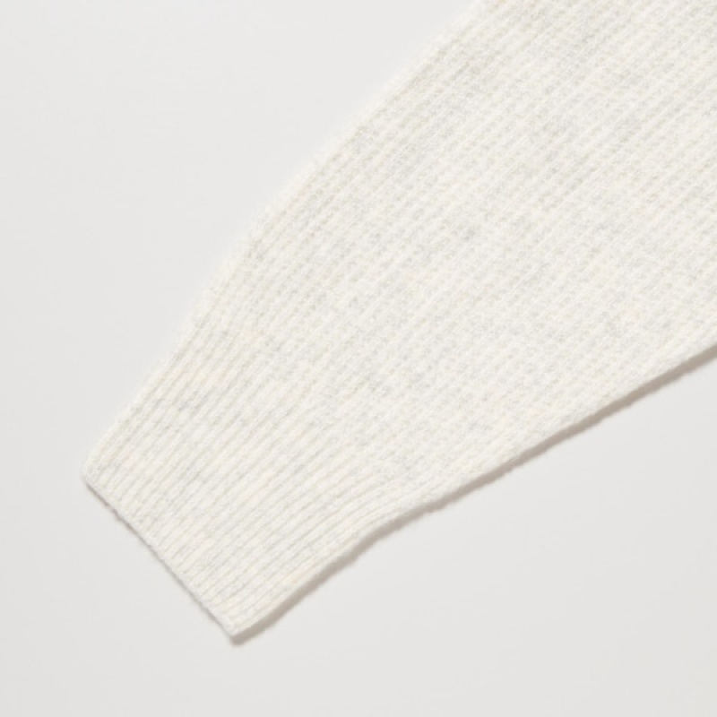 Uniqlo 3D Knit Souffle Yarn Mock Neck Muške Džemperi Bijele | 9052-JILAC