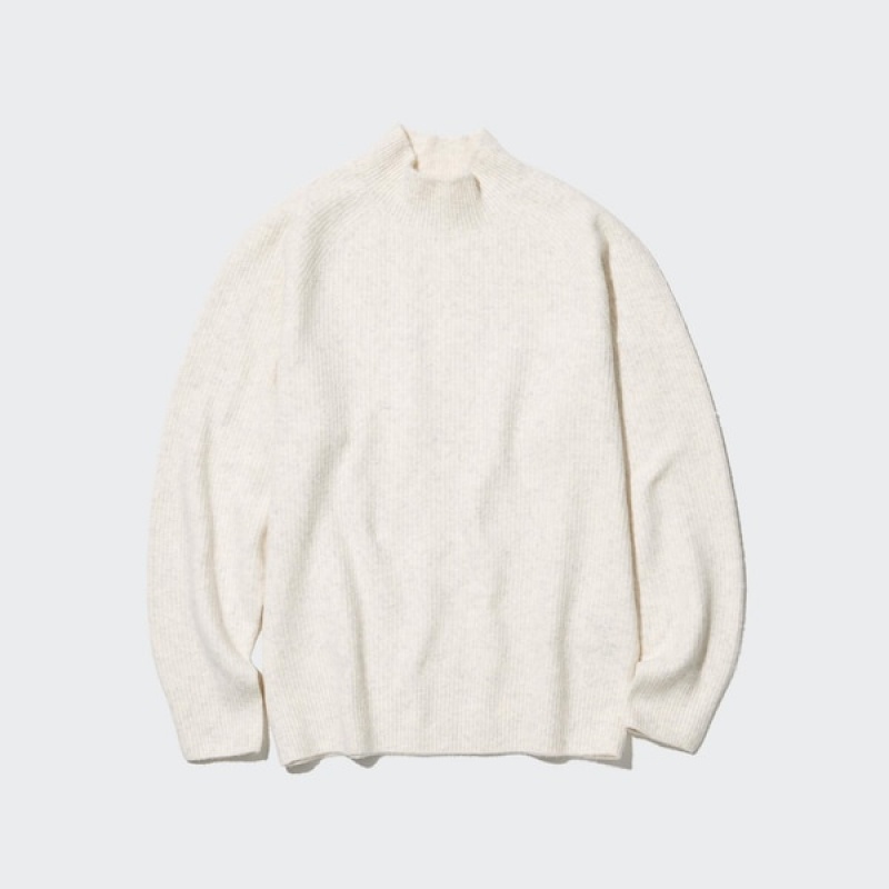 Uniqlo 3D Knit Souffle Yarn Mock Neck Muške Džemperi Bijele | 9052-JILAC