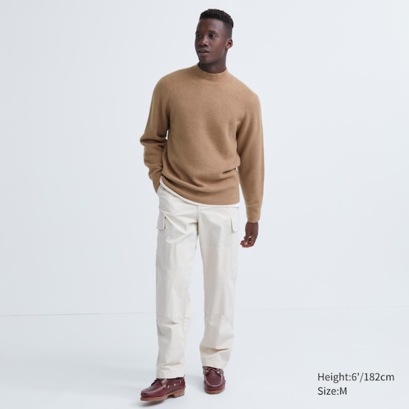 Uniqlo 3D Knit Souffle Yarn Mock Neck Muške Džemperi Smeđe | 7582-NASQH