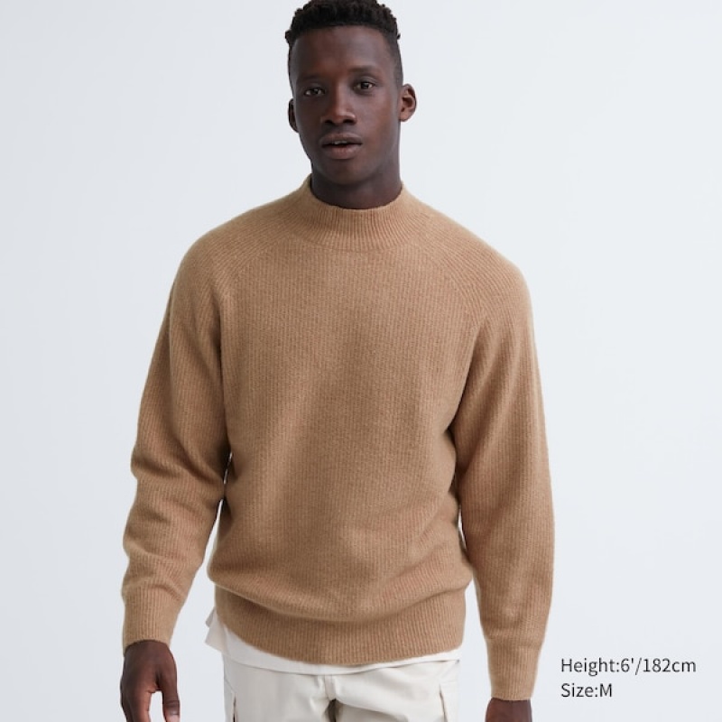 Uniqlo 3D Knit Souffle Yarn Mock Neck Muške Džemperi Smeđe | 7582-NASQH