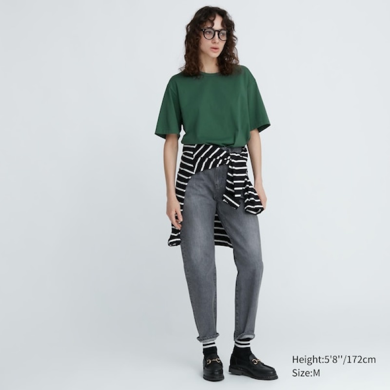 Uniqlo AIRism Cotton Crew Neck Ženske Majice Zelene | 7856-IPULH