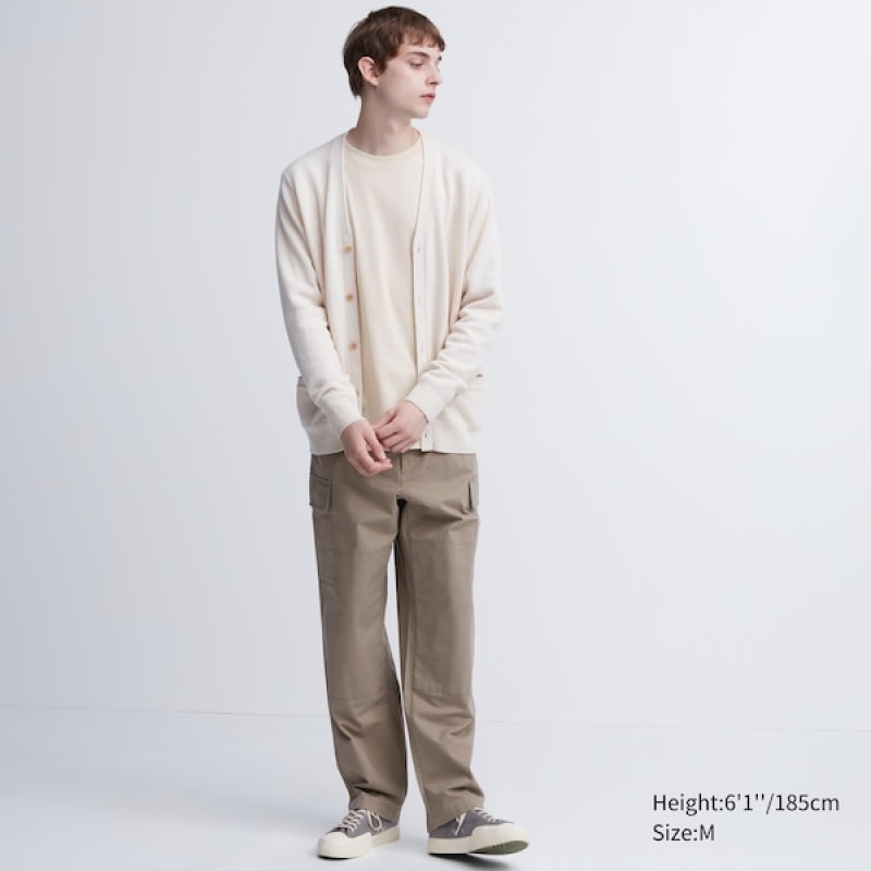 Uniqlo AIRism Cotton UV Protection Crew Neck Long-Sleeve Muške Majice Bijele | 0576-ICQSU