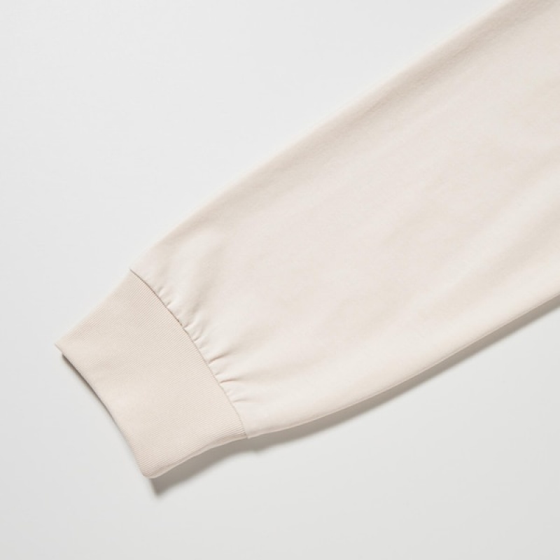 Uniqlo AIRism Cotton UV Protection Crew Neck Long-Sleeve Muške Majice Bijele | 0576-ICQSU