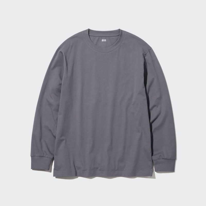 Uniqlo AIRism Cotton UV Protection Crew Neck Muške Majice Sive | 8712-QXITU