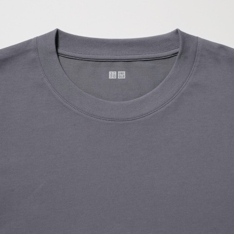 Uniqlo AIRism Cotton UV Protection Crew Neck Muške Majice Sive | 8712-QXITU