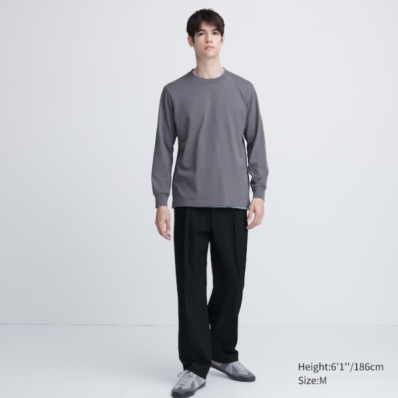 Uniqlo AIRism Cotton UV Protection Crew Neck Muške Majice Sive | 8712-QXITU