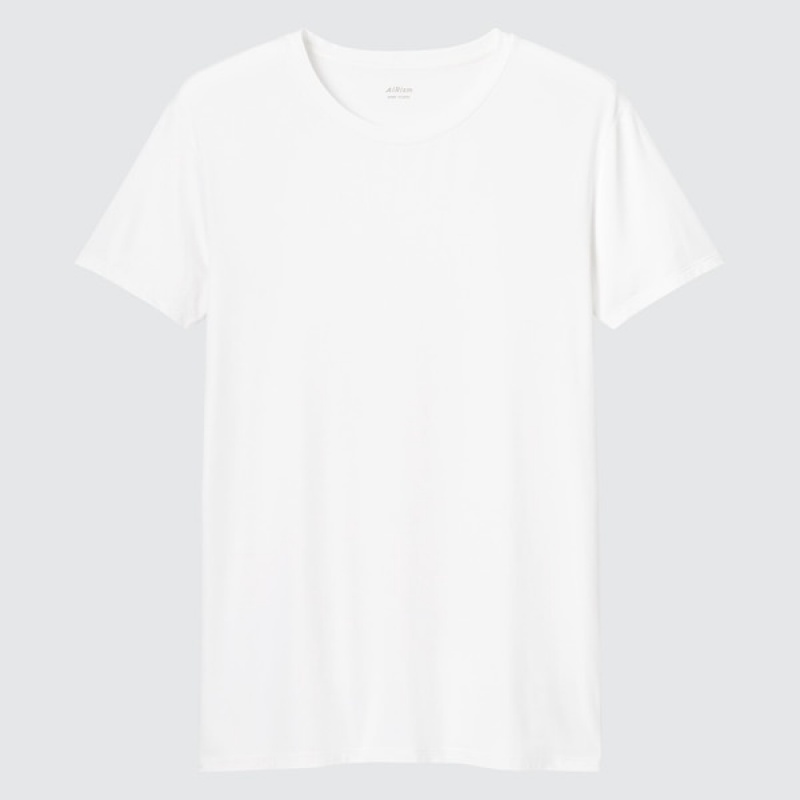Uniqlo AIRism Crew Neck Short-Sleeve Muške Majice Bijele | 9758-YJWHF