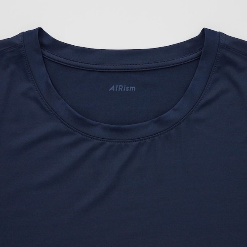 Uniqlo AIRism Crew Neck Short-Sleeve Muške Majice Plave | 1328-RDHCB