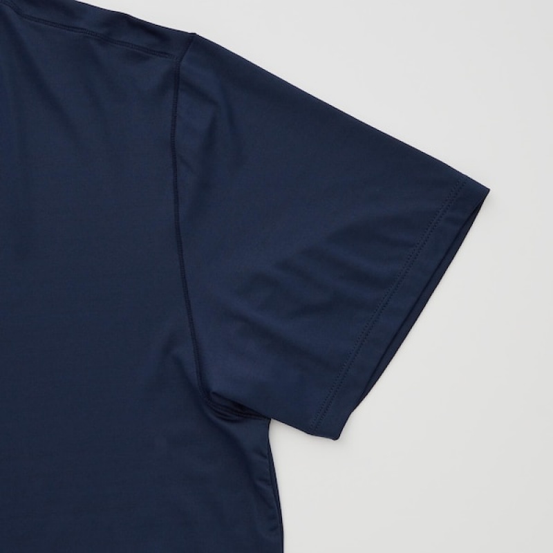 Uniqlo AIRism Crew Neck Short-Sleeve Muške Majice Plave | 1328-RDHCB