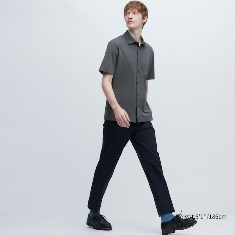 Uniqlo AIRism Full Open Short-Sleeve Muške Polo Majica Sive | 4659-RSEHL