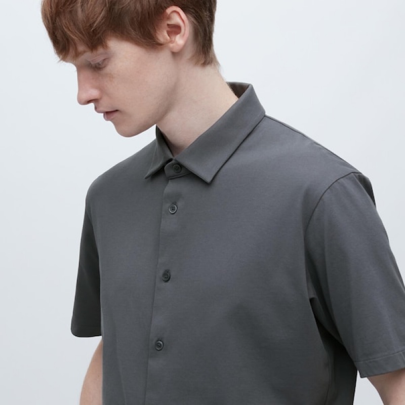 Uniqlo AIRism Full Open Short-Sleeve Muške Polo Majica Sive | 4659-RSEHL