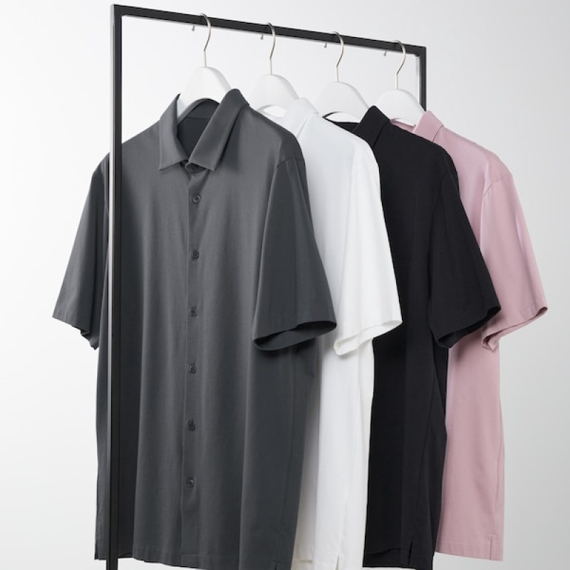 Uniqlo AIRism Full Open Short-Sleeve Muške Polo Majica Sive | 4659-RSEHL