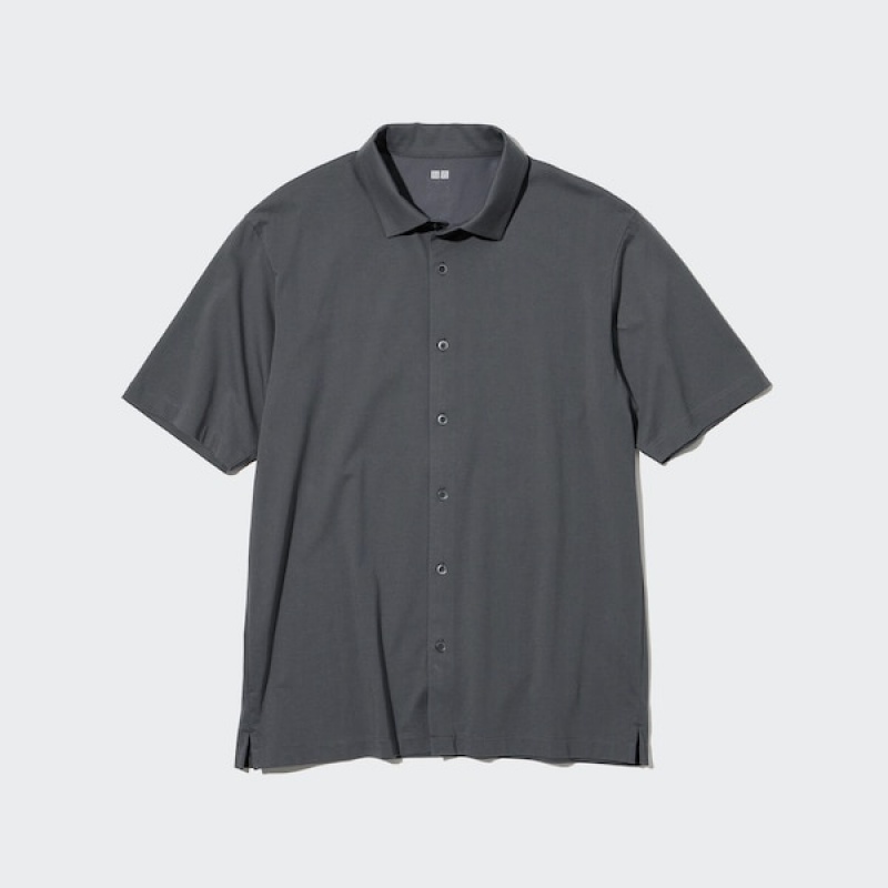 Uniqlo AIRism Full Open Short-Sleeve Muške Polo Majica Sive | 4659-RSEHL