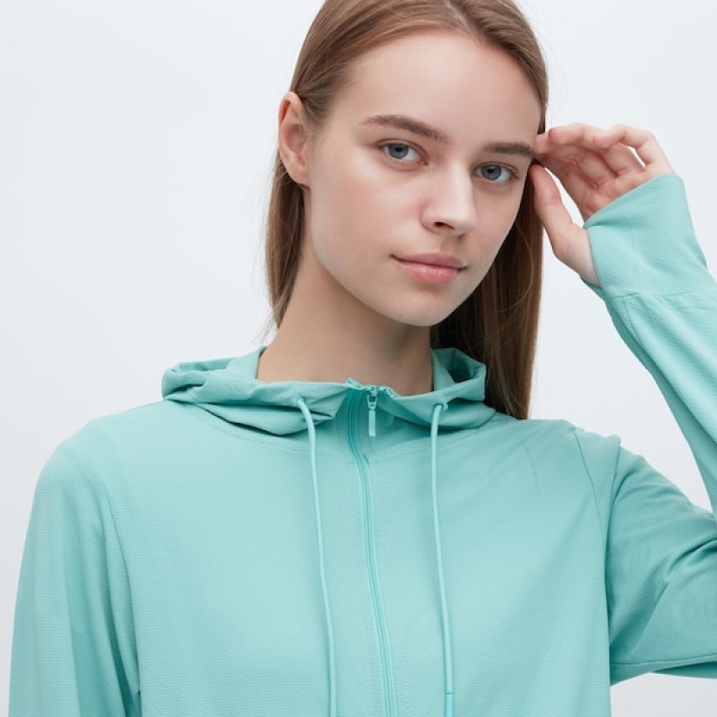 Uniqlo AIRism Mesh UV Protection Full-Zip Ženske Majica s Kapuljačom Tirkizne | 2895-UDXIF