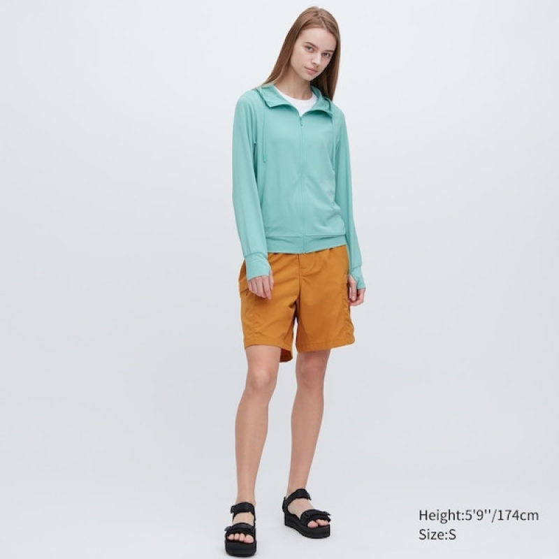 Uniqlo AIRism Mesh UV Protection Full-Zip Ženske Majica s Kapuljačom Tirkizne | 2895-UDXIF