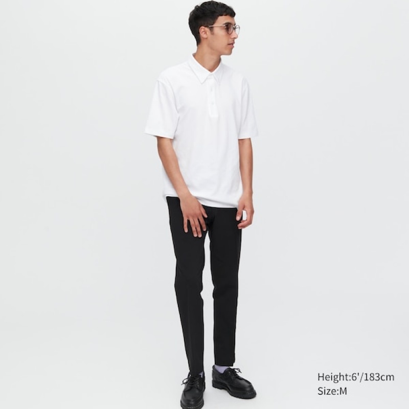 Uniqlo AIRism Pique Short-Sleeve Muške Polo Majica Bijele | 6058-DCZLH