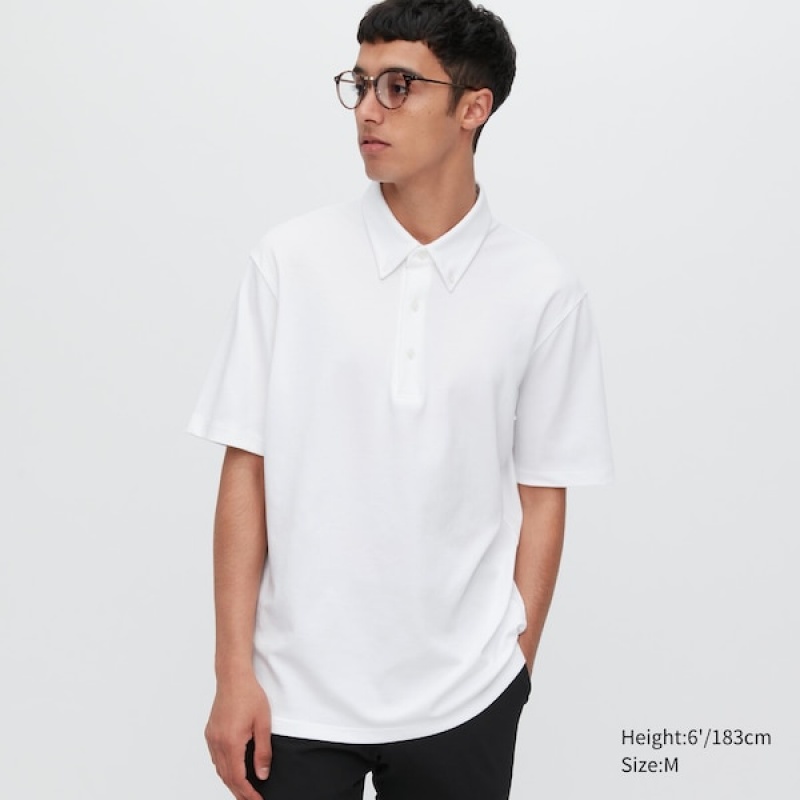 Uniqlo AIRism Pique Short-Sleeve Muške Polo Majica Bijele | 6058-DCZLH