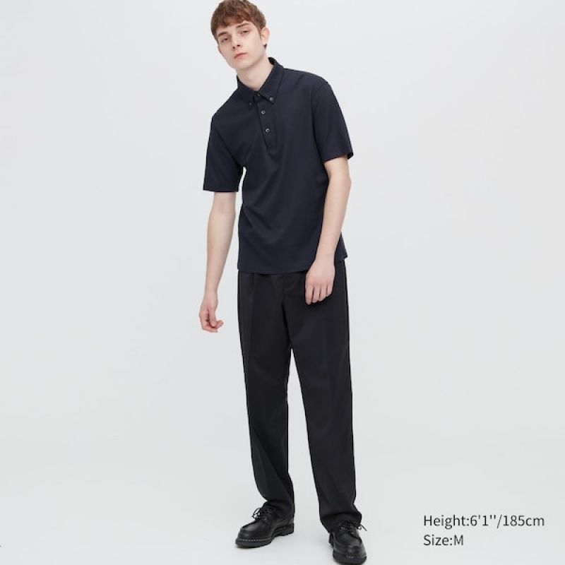 Uniqlo AIRism Pique Short-Sleeve Muške Polo Majica Crne | 4891-ZGAUD