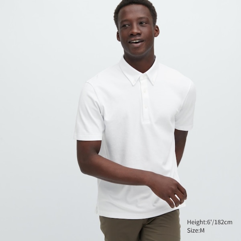 Uniqlo AIRism Pique Short-Sleeve Muške Polo Majica Bijele | 3987-NKYBA