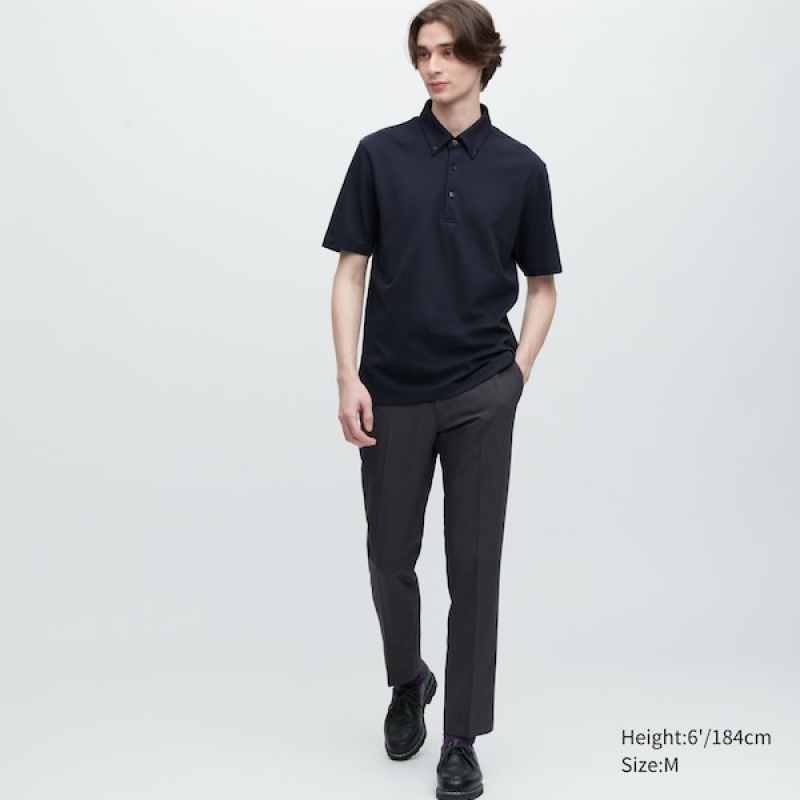 Uniqlo AIRism Pique Short-Sleeve Muške Polo Majica Tamnoplave | 0142-ZICPE