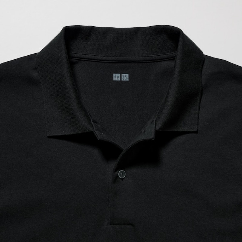 Uniqlo AIRism Regular Collar Muške Polo Majica Crne | 5049-RZYAB